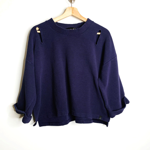 Varley Tops - Varley Jenny Sweat Crew Neck Relaxed Fit Cotton Ribbed Sweater Purple Size Large